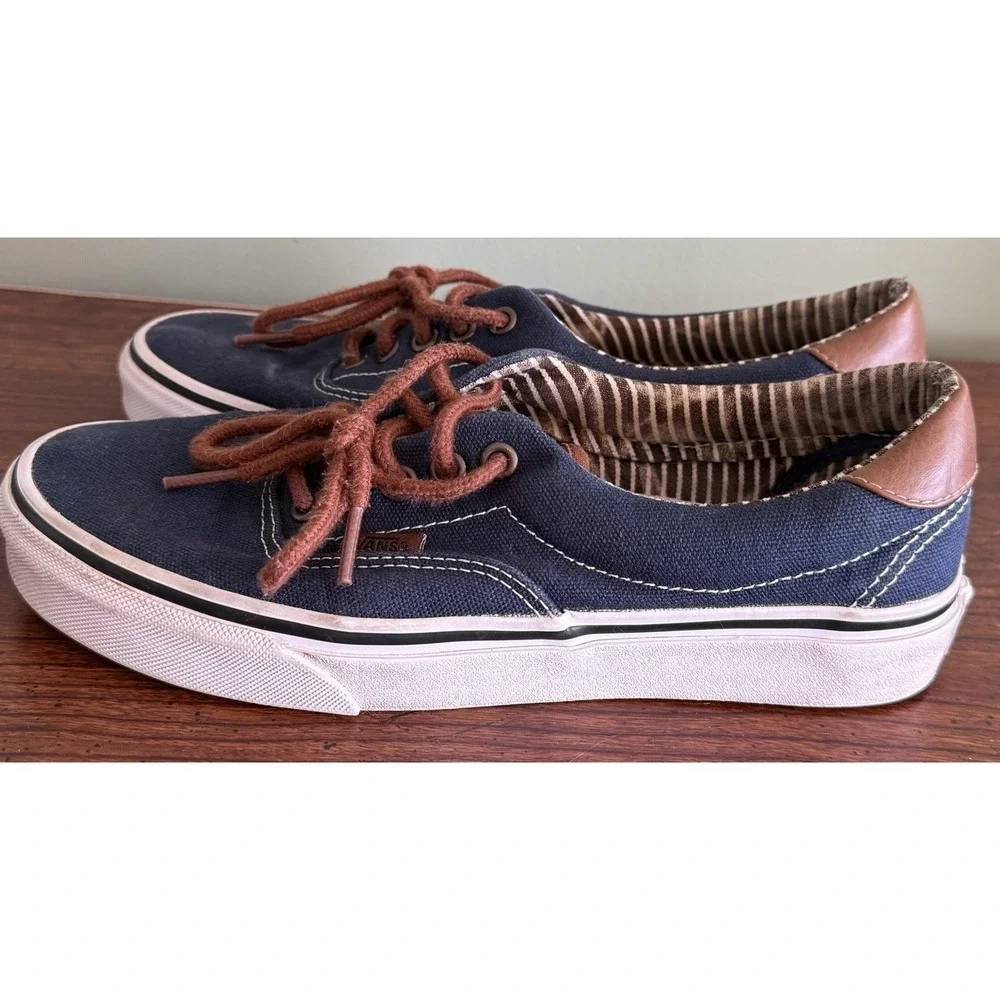 Vans Shoes Mens 6.5 Woman's 8 Blue Canvas Low Top Nautical Boat Deck‎ Sneakers